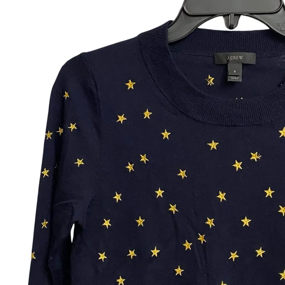 J. Crew Star Embroidered Merino Wool Sweater Women's S Navy Lightweight Preppy